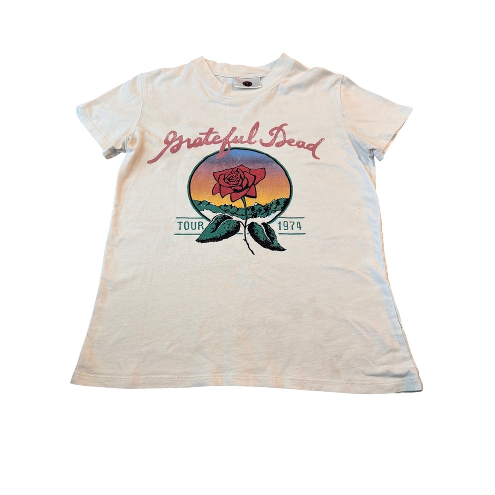 Cotton On Grateful Dead Tour 1974 Graphic T-Shirt Mens XS Cream Rose Back Print